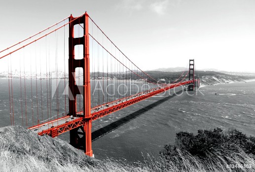 Bild på Golden Gate Bridge Red Pop on BW